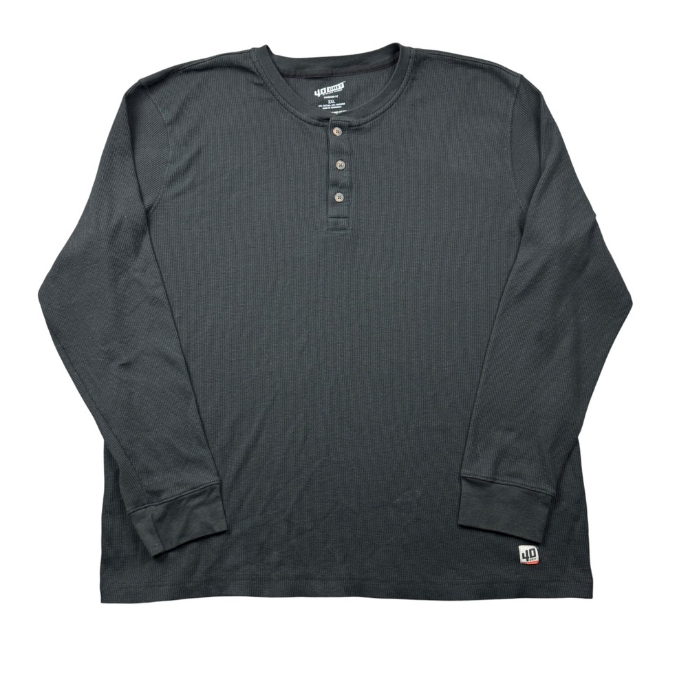 40 Grit Duluth Trading Mens 2XL Waffle Knit Henley Shirt Long Sleeve Black